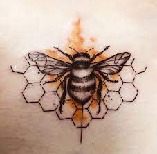 Black Gray Bee Honey Comb Bee Tattoo Small Watercolor Tattoo Body Art Tattoos