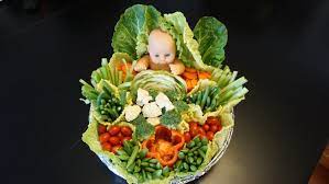 A Unique Vegetable Tray For A Baby Shower Baby Shower Fruit Baby Shower Food For Girl Vegetable Tray