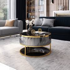 All products coffee coffee table eq3 glass granite limestone marble oval pedestal round square square table stone storage table. Modern Round Gold Grey Nesting Coffee Table With Shelf Tempered Glass Top Coffee Tables Living Room Furniture Furniture