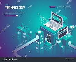 High Technology Concept Landing Page Template Header For Website High Detailed Isometric Vector Illustrati Page Template Landing Page Web Development Design