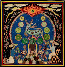 a late 20th c huichol mexican folk art painting by soulis