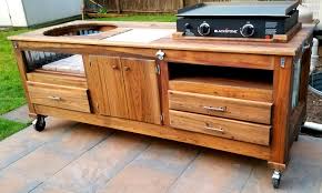 Griddle Kamado Combo Table Wood By Dana Outdoor Kitchen Design Layout Outdoor Kitchen Design Kitchen Designs Layout