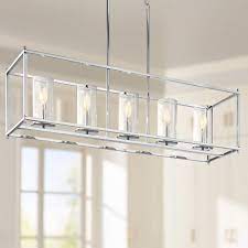 Mondaufie 2 pack cylinder bar pendant light with clear and frost glass hanging pendant lighting fixture for dining room bathroom kitchen island chrome finish. Crosby 41 1 4 Wide Chrome Kitchen Island Light Chandelier 42r95 Lamps Plus