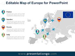The file contains a powerpoint slide, which has each country as an individual object, so it is extremely easy to edit/color each country according to your needs. Europe Editable Powerpoint Map Presentationgo