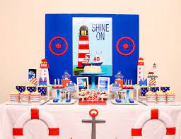Be sure to hand out sailor hats, yachting caps, cruise ship passes, and retro sunglasses to all of your guests. Nautical Birthday Lighthouse Themed Father And Son Birthday Party Catch My Party