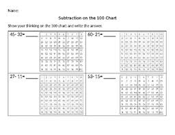 subtracting using the hundreds chart worksheets teaching