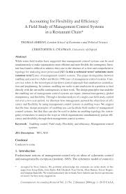 Pdf Accounting For Flexibility And Efficiency A Field Study Of Management Control Systems In A Restaurant Chain