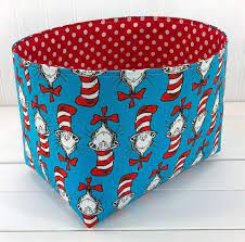 Cat In The Hat Storage Basket Dr Seuss Fabric Bin Nursery Etsy Storage Baskets Nursery Storage Baskets Fabric Storage Baskets
