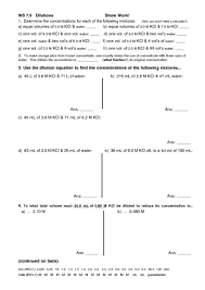 Ws 7 6 Dilutions Worksheet For 10th 12th Grade Lesson Planet