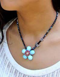 Unique Blue Flower Necklace Set Woven Flower Statement Etsy Flower Necklace Set Flower Statement Necklace Beaded Pendant Necklace