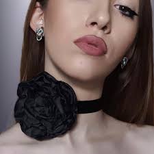 Oversized Black Flower Velvet Choker, Elegant Satin Rosette, 3/4” Ribbon,  Fashion Necklace, Women Girlfriend Jewelry Gift, Gothic Retro Boho