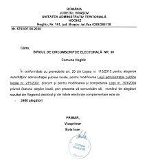 Comunicat NumÄƒr AlegÄƒtori Biroul De Circumscriptie ElectoralÄƒ Nr 30 Comuna Hoghiz Comuna Hoghiz