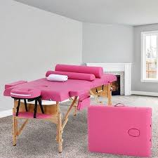 Pink Massage Table Bed Spa Bed 2 Fold Portable 73 W Sheet Cradle Cover 2 Bolsters Cute Room Decor Massage Table Massage Bed