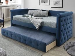 Lit Banquette Gigogne Capitonne Louise 2x90x190cm Tissu Bleu Lit Gigogne Banquette Gigogne Lit