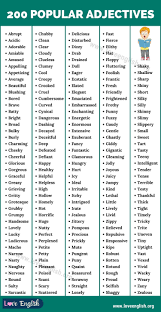 List Of Adjectives 200 Popular Adjectives In English Love English In 2020 List Of Adjectives Writing Words Adjectives