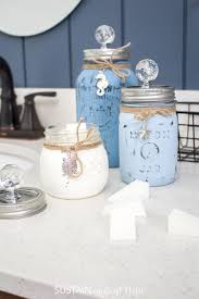 Metal soap dispenser, toothbrush holder, make. Beachy Diy Painted Mason Jars Containers With Video Sustain My Craft Habit