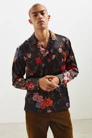 Men's floral button down shirts. Uo Satin Floral Button Down Shirt Black Floral Shirt Satin Button Down Shirt Shirts