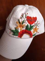 Gorra Bordada Con Flores Rojas Embroidery Hats Apron