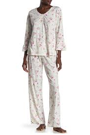 Floral Print 3 4 Sleeve 2 Piece Pajama Set
