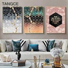 مجردة هندسية الخيال قماش اللوحة الوردي تابلوكس الشمال جدار صورة فنية لغرفة المعيشة الحد الأدنى المشا Wall Art Pictures Minimalist Poster Minimalist Living Room