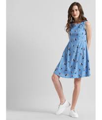 Zink London Polyester Blue Fit And Flare Dress