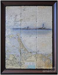 Framed Nautical Chart Of Hingham And Hull With Boston Light