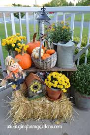 Cute fall front porch decorating idea with fall leaves pumpkin wreath and pumpkin pot. Fall Porch Decor And Outdoor Decorating Ideas Gingham Gardens