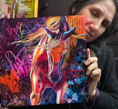 Hi all I wanted to share my last event it was an art show and horse art  film showing with myself and artist Helen Michaels , she paints horses  using her amazing