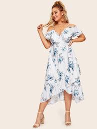 Plus Floral Print Ruffle Tulip Hem Dress Shein Usa In 2020 Plus Size Dresses Dresses Formal Elegant Maxi Dress Party