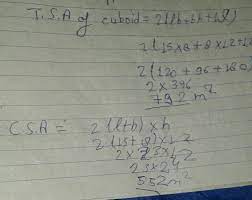 Csa of cube = 4a^2 csa of cuboid= 2(l+b) × h or perimeter× height. L 15th B 8m H 12m Find T S A And C S A Of Cuboid Brainly In