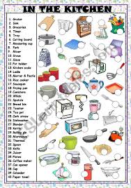 Whole set of cooking utensils your first kitchen: In The Kitchen Utensils And Appliances Key And B W Version Included Esl Worksheet By Veenee