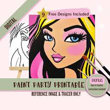Buy Birthday Girl Sip and Paint Downloadable Stencil Art, DIY Acrylic  Painting Party Image Transfers, Paint Night Canvas PNG Digital Download  Online ...