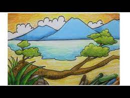 Berikut ini adalah beberapa gambar pemandangan gunung dan sungai yang mudah digambar. Cara Menggambar Pemandangan Pantai Pohon Gunung Laut Youtube