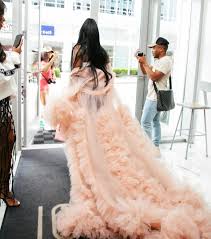 Fine mesh robe with satin hems detail. Kash Doll Shows Us Why Oyemwen Pieces Are Perfect For Special Occasions Celebrates Her Birthday Rocking Blush Rose Pink Tulle Robe With Train From Fashion Bomb Daily Shop Fashion Bomb Daily