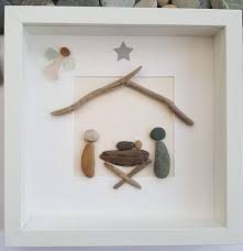 Christmas Decoration Pebble Art New Baby Gift Nativity Scene Etsy Christmas Pebble Art Pebble Art Sea Glass Crafts