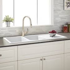 46 Tansi Double Bowl Drop In Sink With Drain Board Cloud White Best Kitchen Sinks Composite Kitchen Sinks Kitchen Remodel