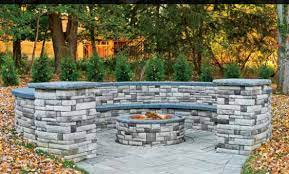 Chiseled stone pavers in slate green with custom fire pit Diy Fire Pit Installation Harmony Hardscape Supply
