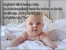Programerjoke A Logicians Wife Is Having A Baby The Doctor Immediately Hands The Newborn To The Dad The Wife Says Is Newborn Having A Baby Programmer Jokes