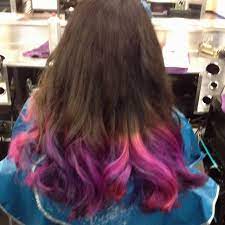 Pink Blue And Purple Tips On Dark Brown Hair Cute Hair Colors Dark Brown Hair Brown Hair With Colored Tips