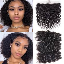 Remy deep part lace wig; Brazilian Water Wave Bundles With Frontal Wet And Wavy Human Hair 3 Bundles With Ear To