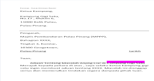 Contoh surat kiriman rasmi aduan kerosakan jalan raya. Surat Kiriman Rasmi