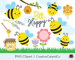 Download Bee Clipart Cute Spring Bee Flower And Honey Happy Bee With Etsy