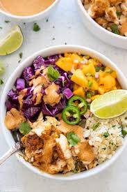Delicious, flavorful salmon taco bowls with baked taco seasoned salmon served with flavorful sofrito rice, avocado, salsa, green onion, cilantro and any other toppings your heart desires. Fish Taco Bowl With Chipotle Lime Mayo Sauce Whole30