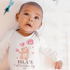 Baby Pink Balloon First Valentines Day Romper Suit Personalised Cute Outfit  For