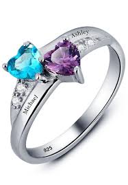 Promise Ring For Her Couples 2 Heart Birthstones 2 Names And 1 Engraving Customized And Personali Promise Rings For Her Engraved Rings Birthstone Promise Rings
