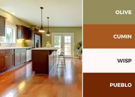 Captivating Kitchen Color Schemes Warm Palette Brown And Green Wall Grey Painted Cabinet Ideas Kitchen Colour Combination Kitchen Colour Schemes Kitchen Color