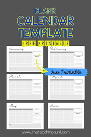 free blank calendar template the teaching aunt