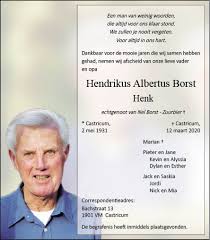 Overleden Hendrikus Albertus Borst 2 05 1931 12 03 2020