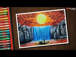 Sunset Waterfall 2 Drawing With Oil Pastels Step By Step Youtube Oil Pastel Art Oil Pastel Paintings Colorful Drawings