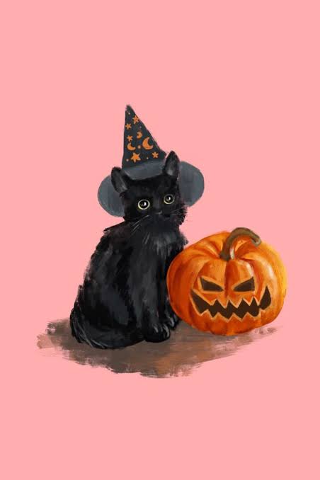 Cute Vintage Black Cat Witch Jack-o-Lantern Wallpaper